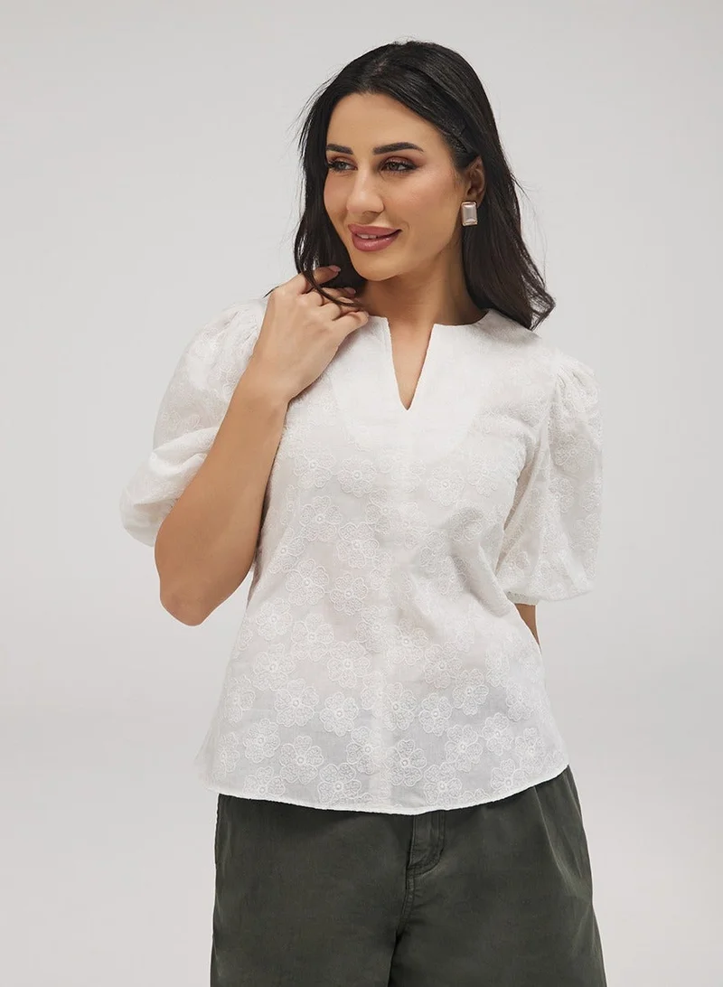 Zigzag Three Quarter Sleeve Cutlon Top